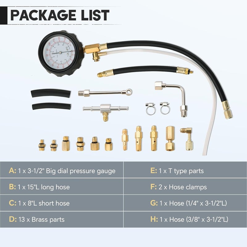 weyleity 0-140PSI Fuel Pressure Gauge Kit | Fuel Injection Pump Pressure Tester Gauge Kit, TU-114 Oil Pressure Tester Tool for Motorcycles Cars Trucks - Image 2